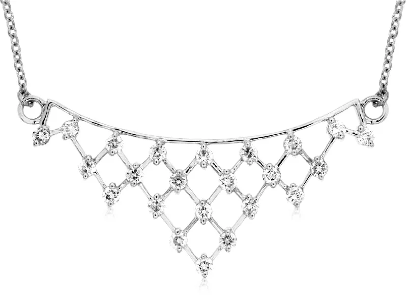 Silver pendants with crystal embellishments -White Gold Modern Diamond Mesh Necklace