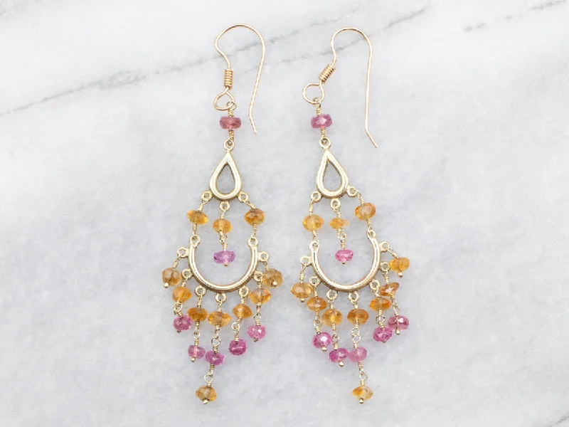 Personalized crystal stud earrings for unique style -Yellow Gold Citrine and Pink Tourmaline Drop Dangle Earrings