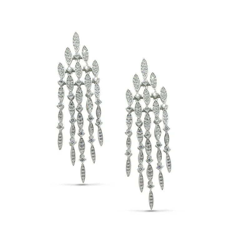 Simple pearl earrings for daily wear -Platinum Finish Sterling Silver Microwave Large Chandelier Earrings with Simulated Diamonds