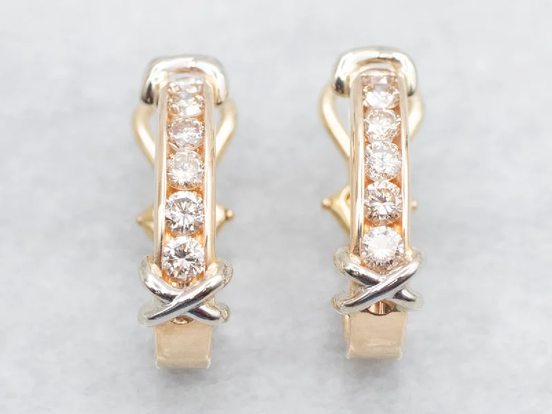 Elegant diamond earrings for luxury gifts -Modern Two Tone Gold Diamond Earrings