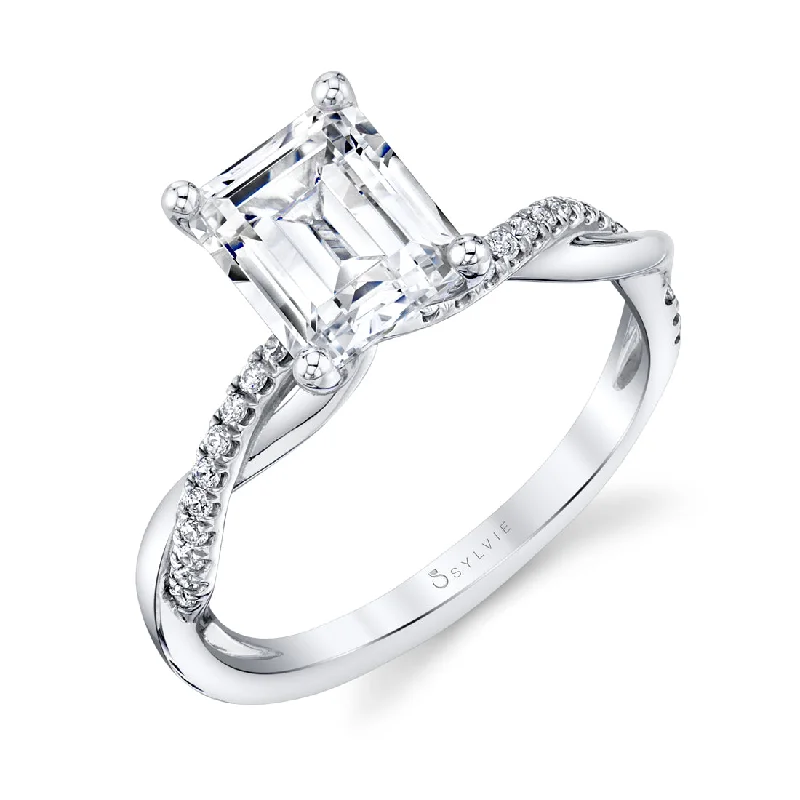 Bold fashion rings with oversized designs -Sylvie Emerald Cut Spiral Engagement Ring S1524 - EM