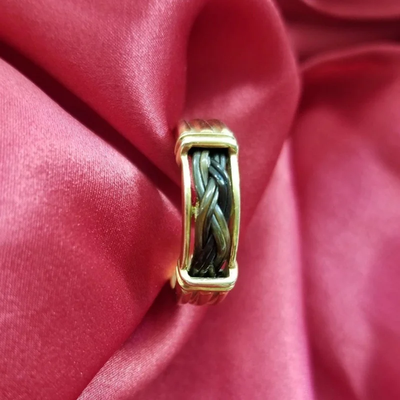 Unique emerald rings for a pop of color -Yellow Gold Ring with Braided Elephant Hair