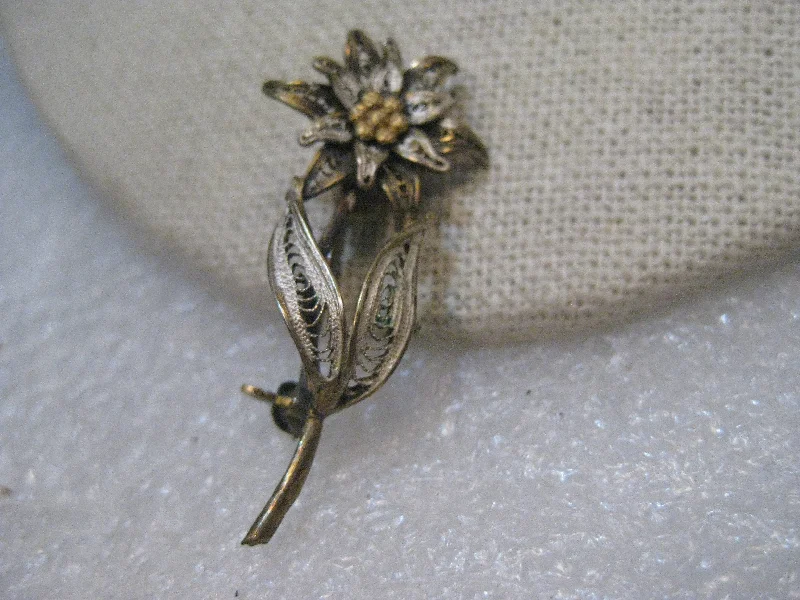 Luxury enamel brooch-Vintage Filigree Floral Brooch, .800 Silver, Two-Tone, 1940's-1950's, 1.5", 2.90 gr.