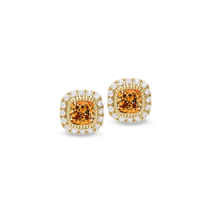 Elegant gemstone drop earrings for luxury wear -Gold Finish Sterling Silver Micropave Simulated Citrine Earrings with Simulated Diamonds