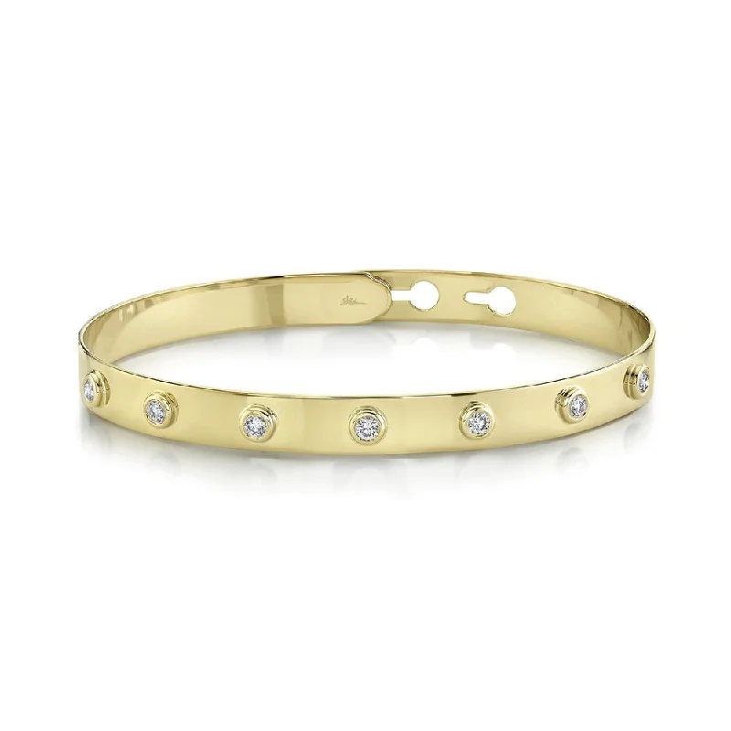 Simple bracelets-14K Yellow Gold Diamond Bezel Latch Bangle