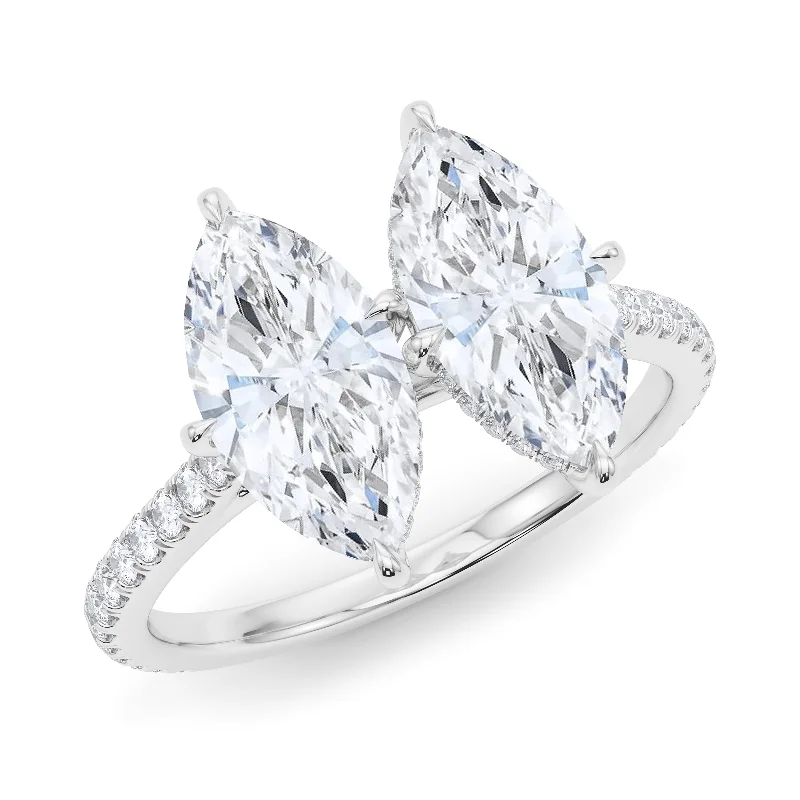 Classic diamond engagement rings for romantic proposals -Twin Marquise Pave Ring