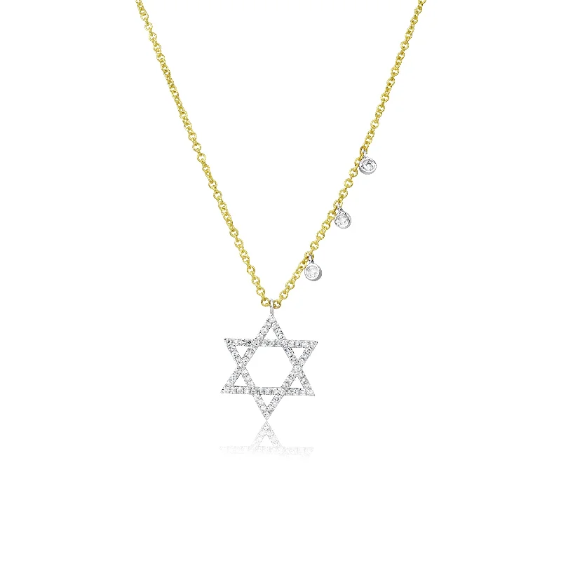 Luxury gemstone necklaces with sapphires -Yellow Gold Diamond Jewish Star Necklace