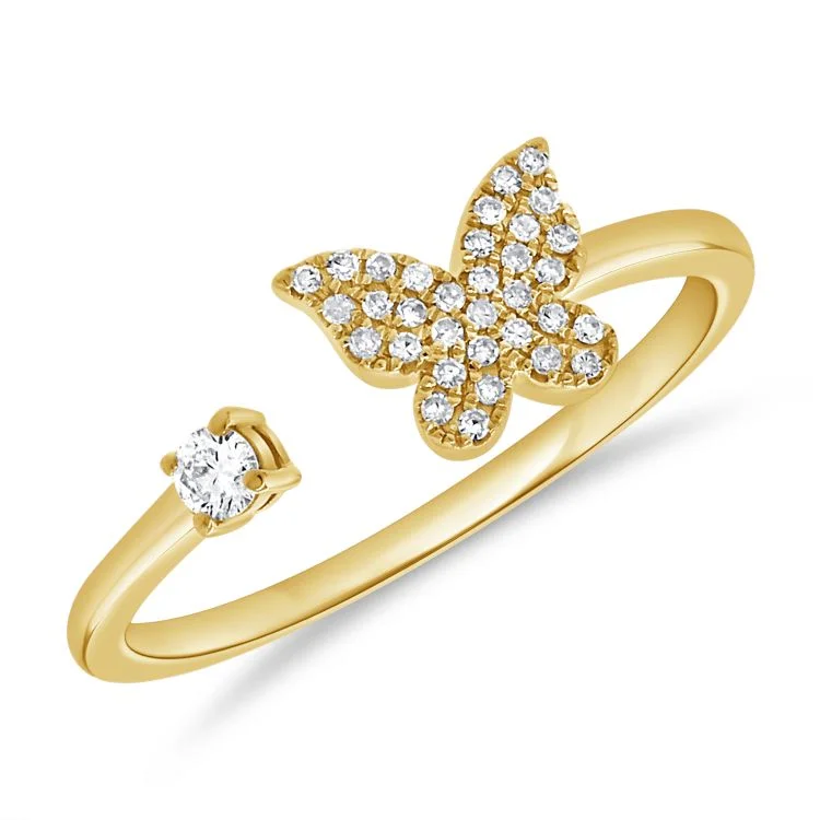 Modern geometric rings for edgy style -14K Yellow Diamond Open Cuff Butterfly Ring