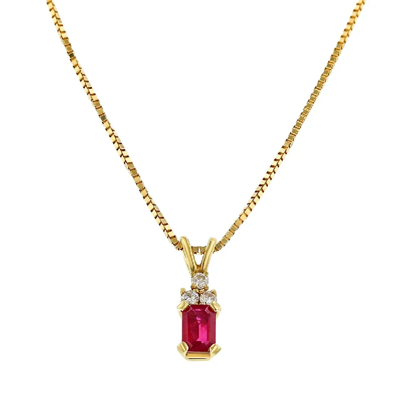 Vintage gemstone necklaces for retro style -Emerald-Cut Ruby and Diamond Pendant Necklace