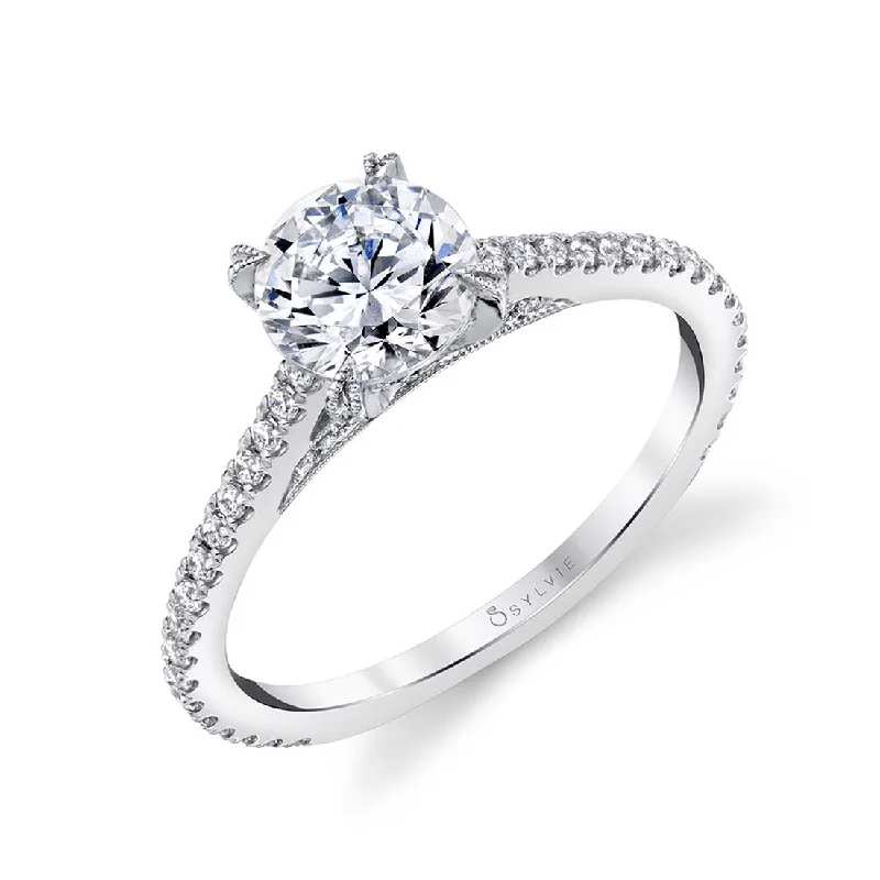 Trendy silver rings with intricate details -Sylvie Round Solitaire Engagement Ring SY471