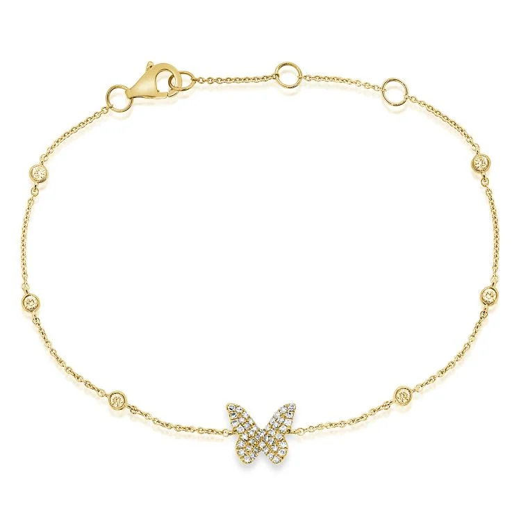 Engraved bracelets for men-14K Yellow Gold Diamond Butterfly Diamond by the Yard Bracelet