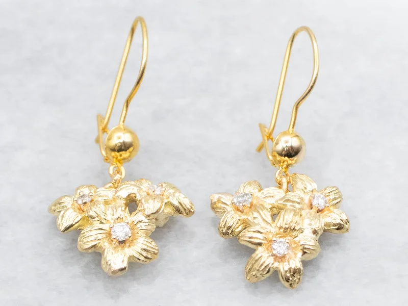 Colorful enamel earrings for playful looks -Golden Floral Diamond Drop Earrings