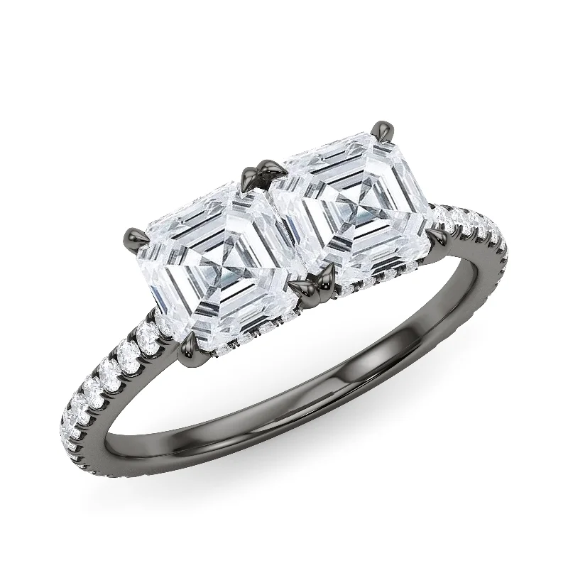 Luxury gemstone rings with intricate designs -Twin Asscher Pave Ring