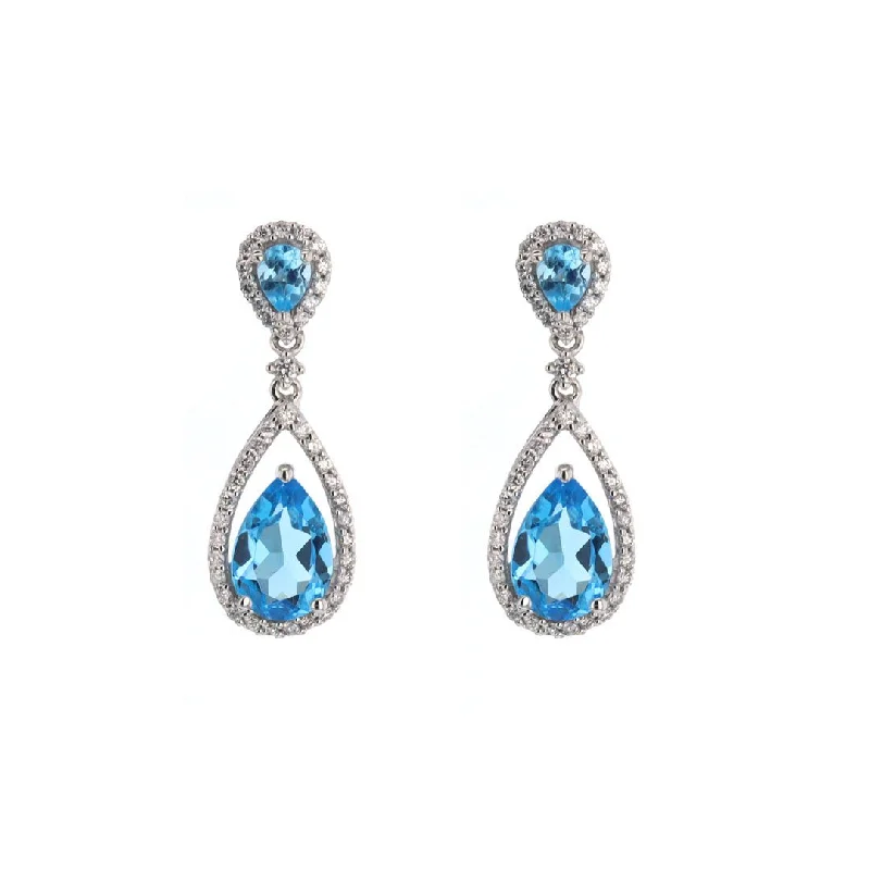 Personalized name earrings for gifts -Blue Topaz & Diamodn Drop Earrings