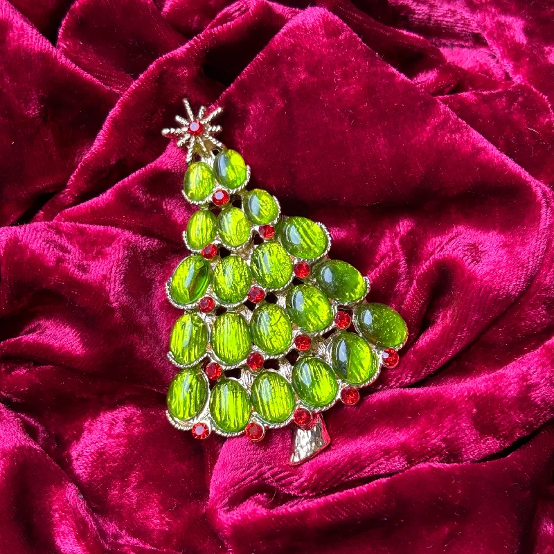 Sparkling brooch-Olive Green Christmas tree brooch