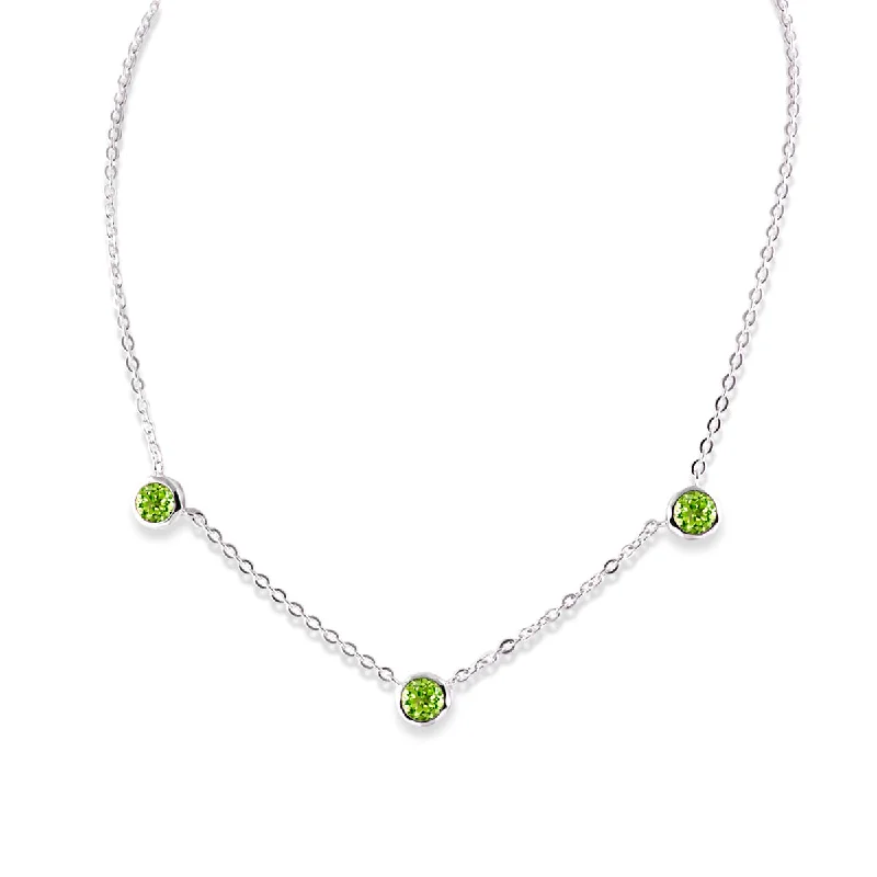 Personalized couple necklaces for romantic gifts -Bezel Set Peridot Necklace, Sterling Silver