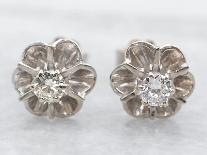 Stylish ear jackets for modern fashion -White Gold Buttercup Diamond Stud Earrings