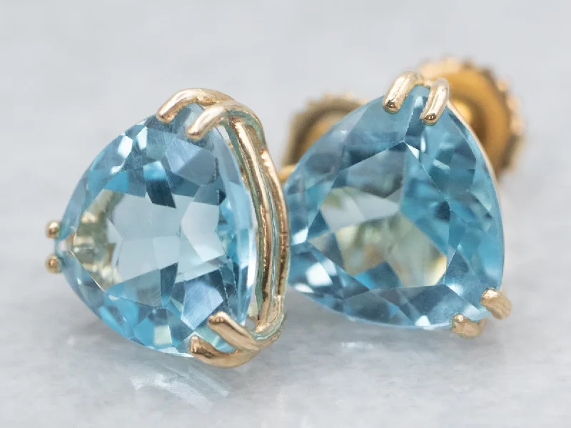 Boho-style earrings with earthy elements -Trillion Cut Blue Topaz Stud Earrings