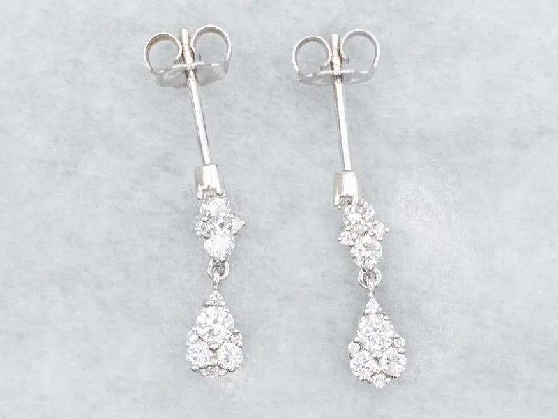 Elegant drop earrings with vintage designs -Diamond Cluster Drop Earrings