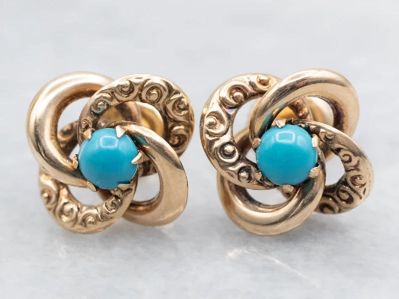 Simple gold earrings with crystal stones -Ornate Gold Turquoise French Knot Stud Earrings