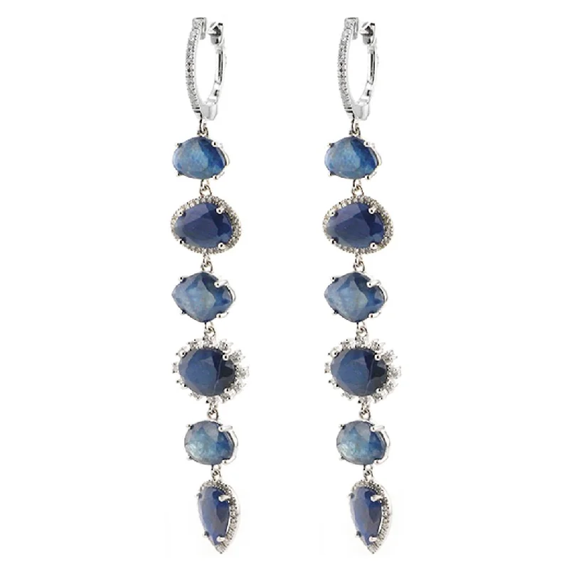 Elegant hoop earrings for bridal wear -Blue Sapphire & Diamond Drop Earrings | 10255692