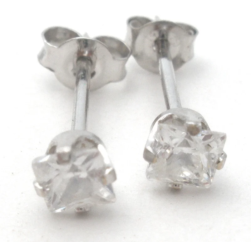 Long silver earrings for evening events -Princess Cut .5 Carat CZ White Gold Earrings