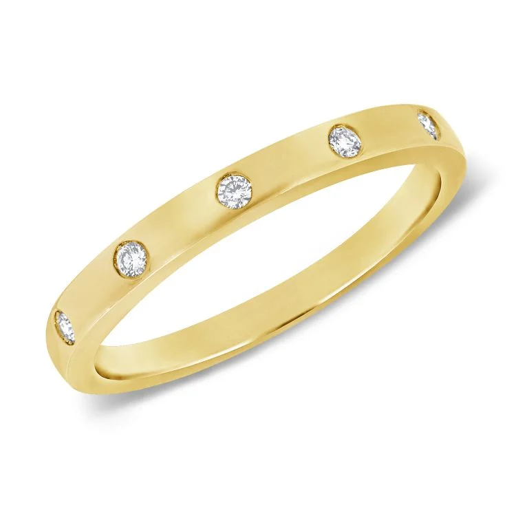 Chunky silver rings for bold fashion -14k Yellow Gold Diamond Inlay Band