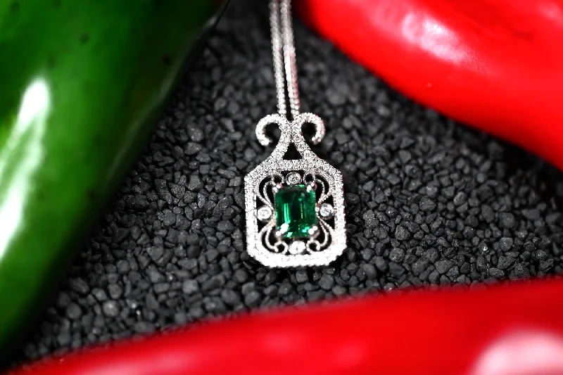 Custom gemstone pendant necklaces for vibrant style -1.24ct Emerald & Diamond Pendant