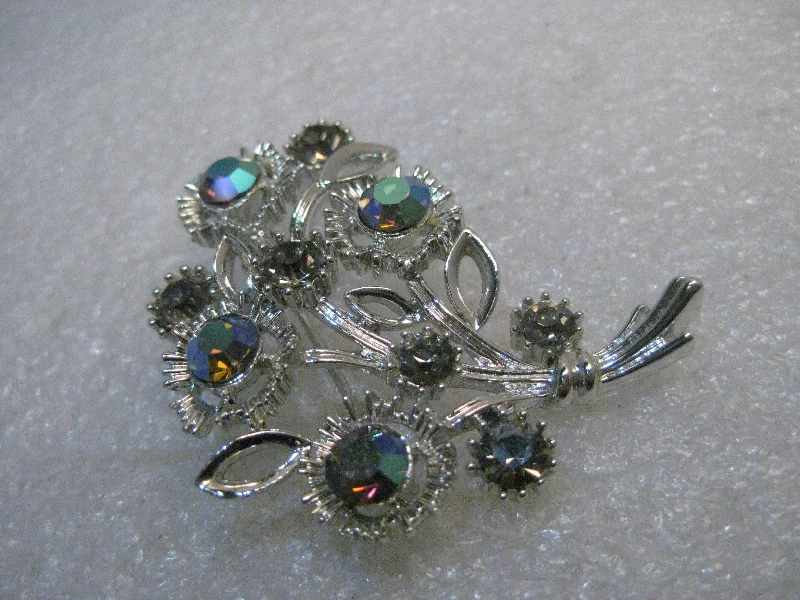 Brooch for women with pearls-Vintage Lisner A.B. Rhinestone Brooch, 2", Silver Tone, 1960's