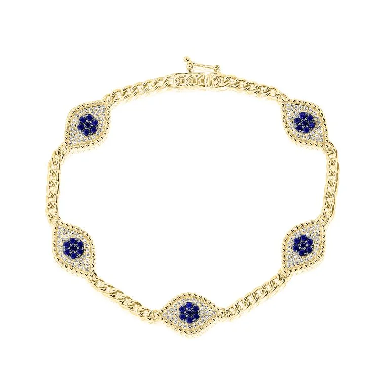 Simple bangle bracelets-14K Yellow Diamond & Sapphire Evil Eye Bracelet