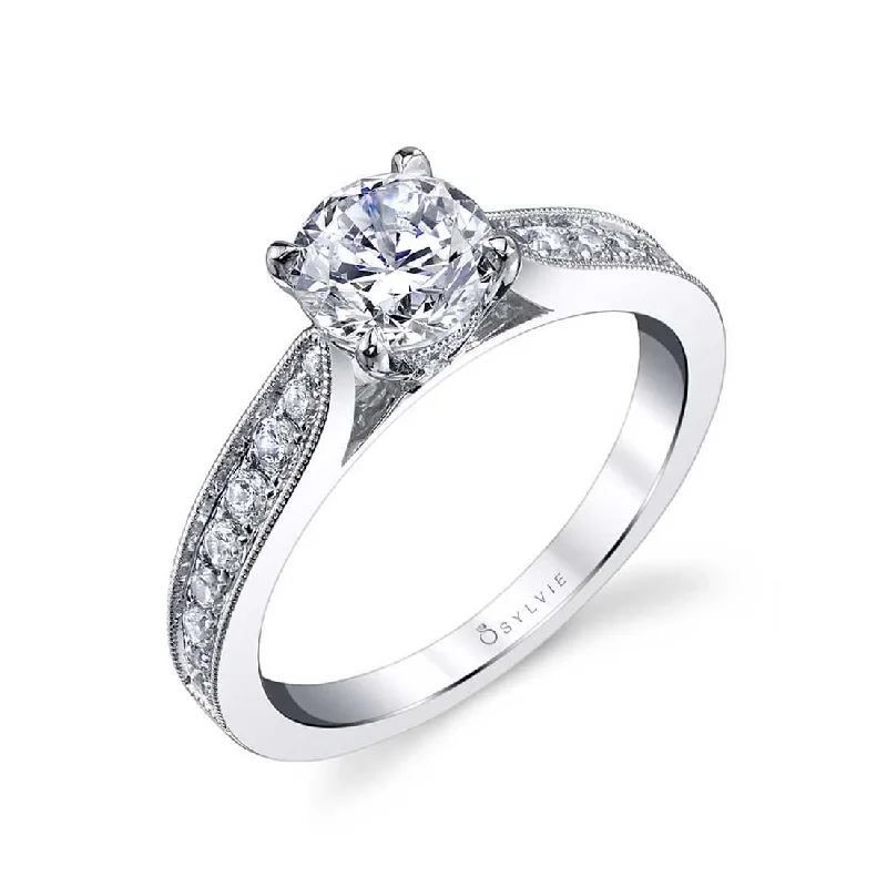 Personalized wedding rings with engraved names -Sylvie Modern Solitaire Engagement Ring S1352