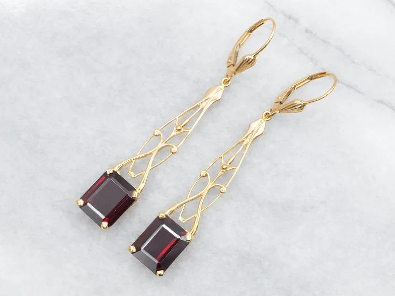 Custom wedding earrings for bridal accessories -Garnet Bar Drop Earrings