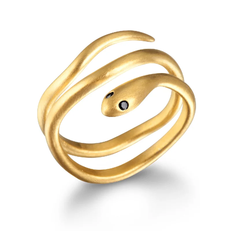 Custom promise rings with unique designs -Gold Coils Black Snake Adjustable Ring