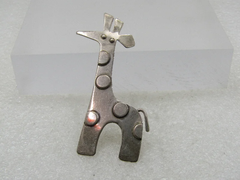 Brooch with rhinestones-Vintage Sterling Giraffe Brooch, Handmade