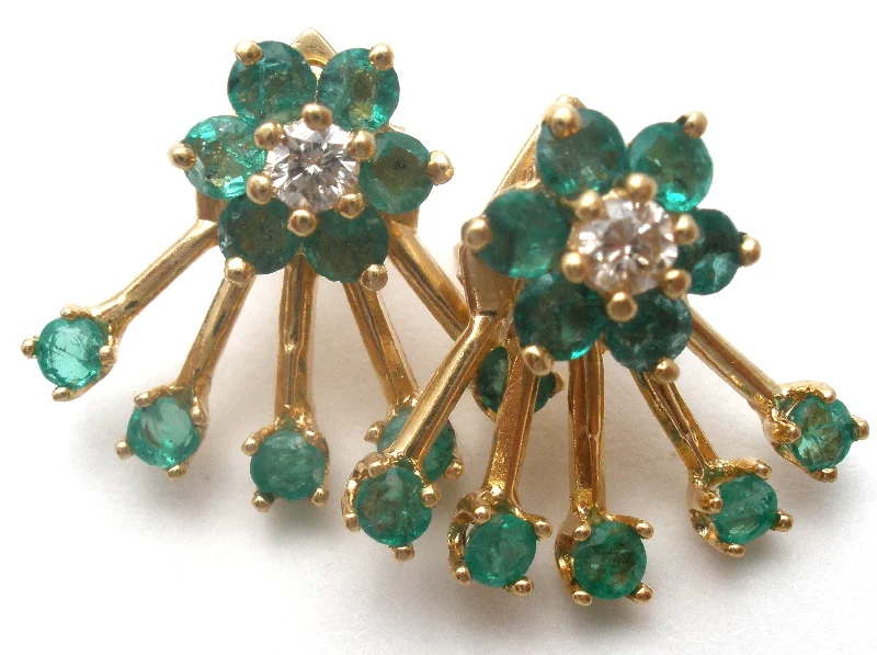 Modern silver earrings with contemporary designs -Emerald Diamond Halo Earrings and Jackets 14K Gold