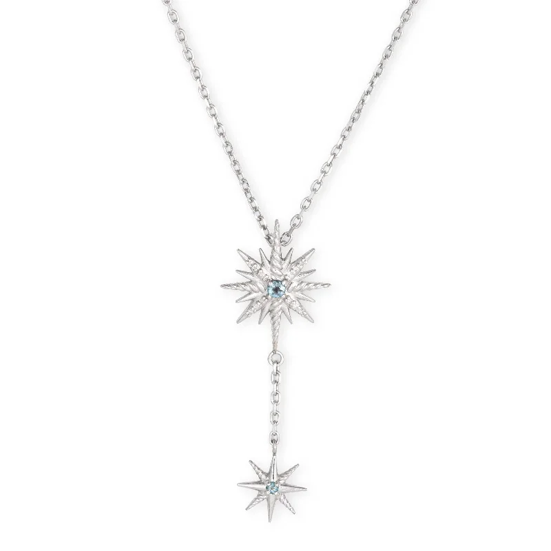 Classic diamond pendant necklaces for timeless elegance -Double Starburst Diamond Necklace, Sterling Silver