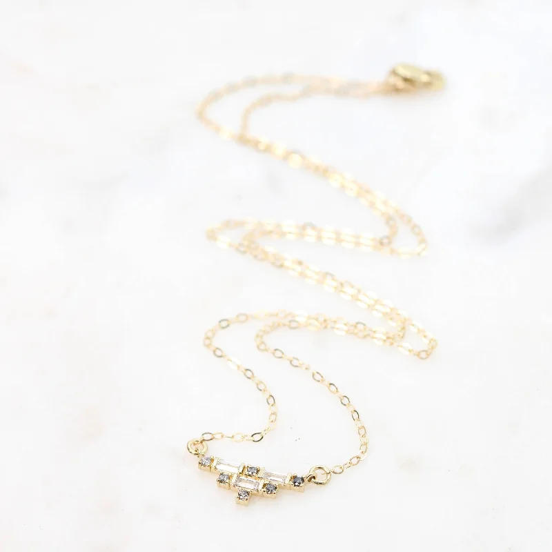 Simple chain necklaces for everyday use -Rashida Necklace with Gray Toned Salt and Pepper Diamonds and White Baguette Diamonds - Ready to Ship