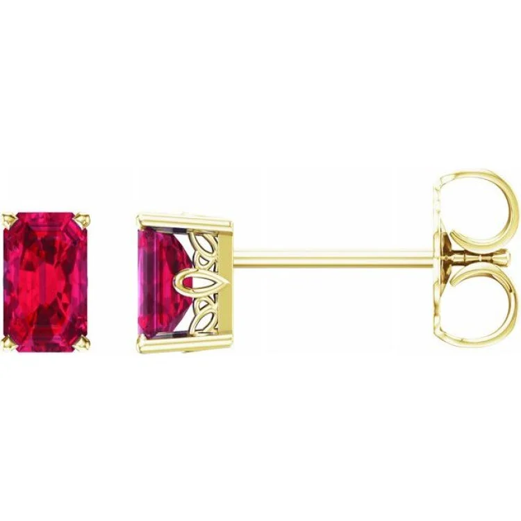 Retro-inspired earrings with vintage designs -14K Yellow Lab-Grown Ruby Earrings