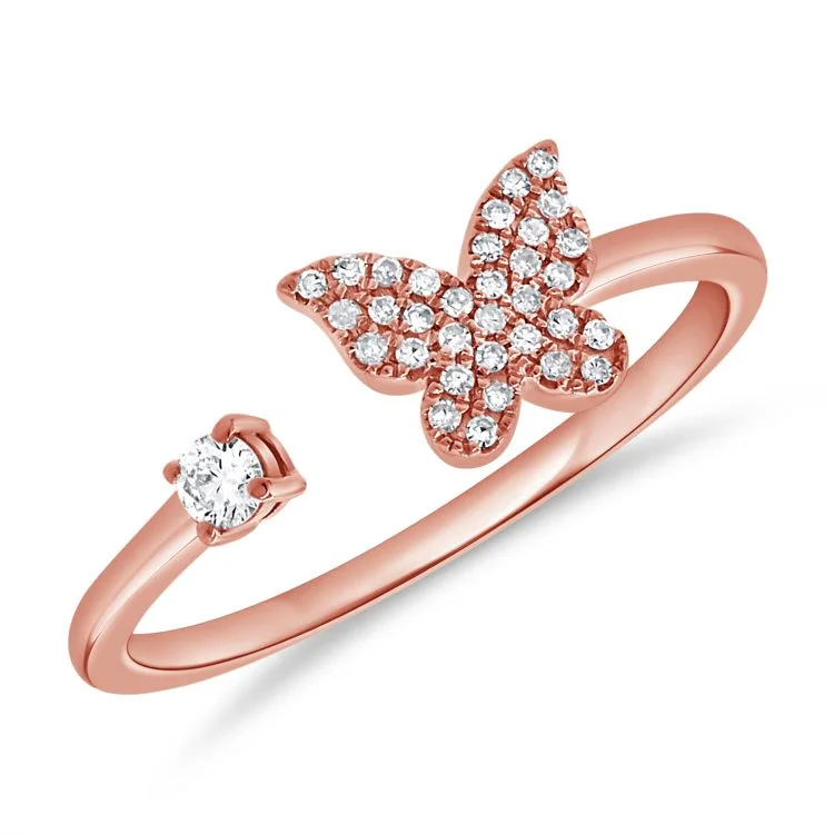 Custom infinity rings for eternal love -14K Rose Diamond Open Cuff Butterfly Ring