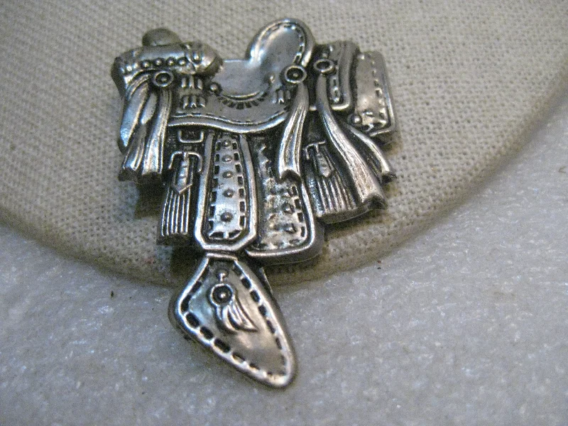 Silver tone brooch-Vintage Silver Tone Saddle Brooch, Pressed Metal, Japan, 1950's/1960's, 2"