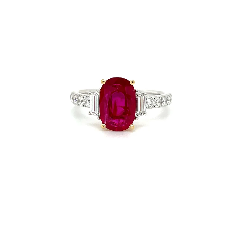 Trendy stackable rings for modern fashion -18k Two-Tone Gold Ruby & Diamond Ring