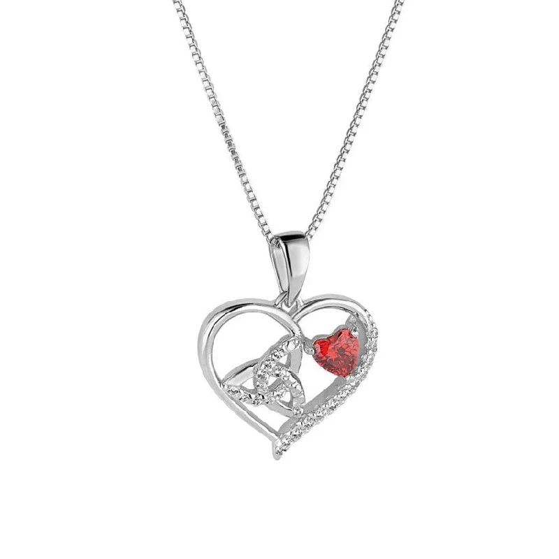 Layered silver necklaces for a trendy look -Sterling Silver Trinity Knot and Red CZ Heart Pendant with Chain S47101