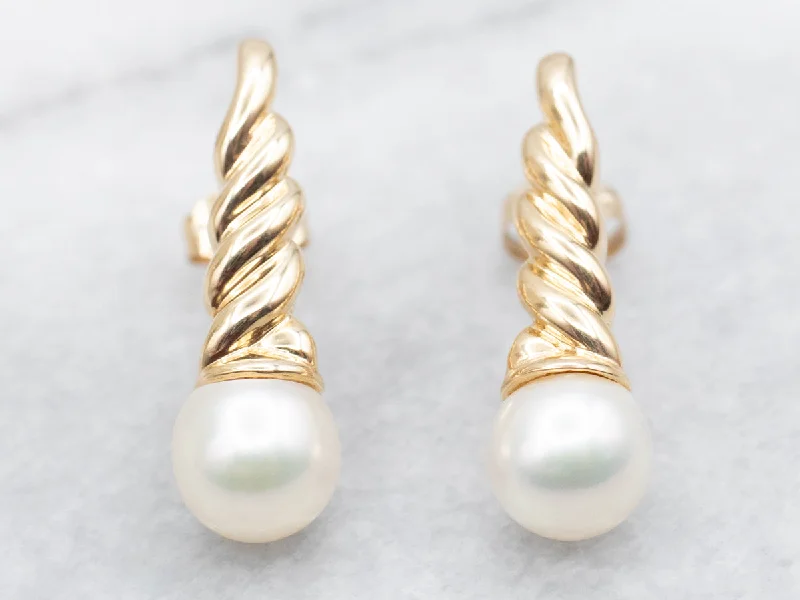 Luxury earrings with diamonds and sapphires -Saltwater Pearl Twisted Stud Earrings