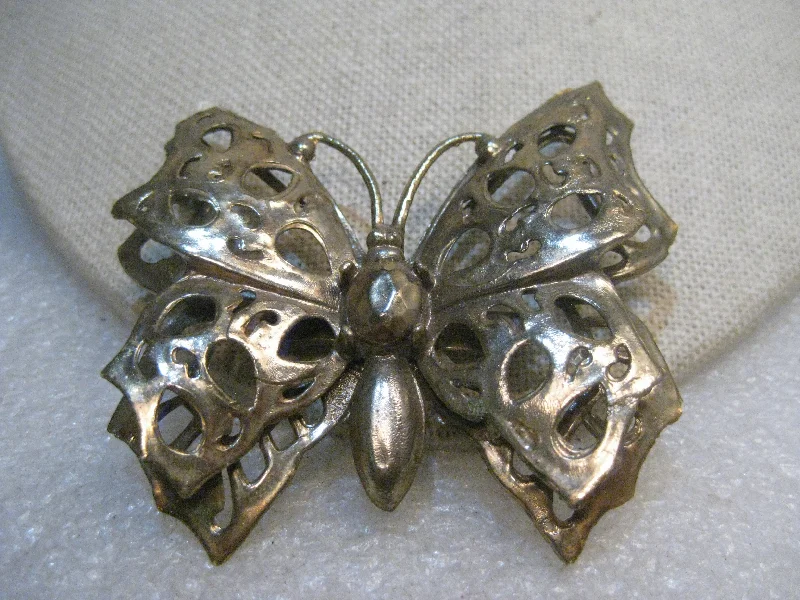 Custom floral brooch-Vintage Gold Over Plastic Butterfly Brooch, Tiered Wings, 3-D, Plastic, 1960's, 2.5"