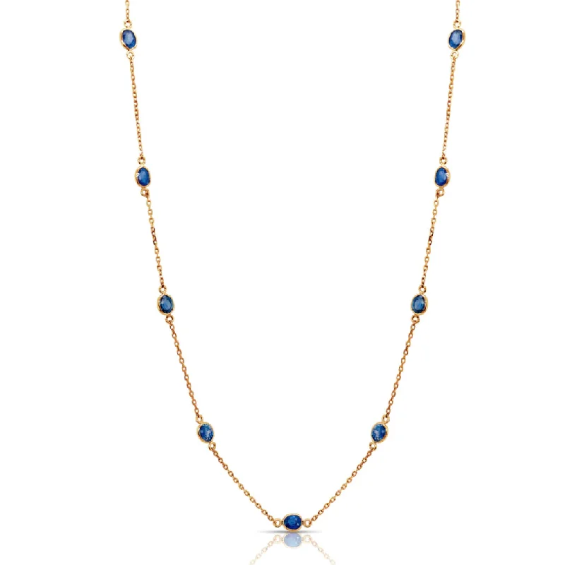 Simple chain necklaces for minimalist style -Faceted Sapphire Station Necklace, 18 Inches, 18K Yellow Gold