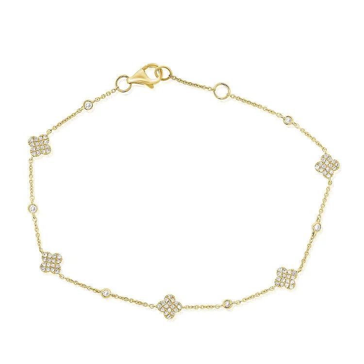 Neon bracelets-14K Yellow Gold Diamond Clover Station Bracelet