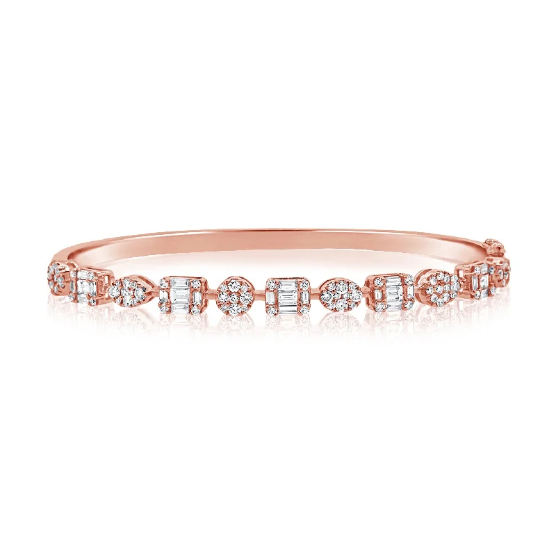 Wood beaded bracelets-14K Rose Gold Diamond Multi Shape Bangle