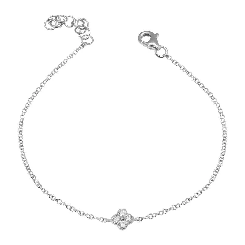 Round stone bracelets-14K White Gold Diamond Clover Bracelet