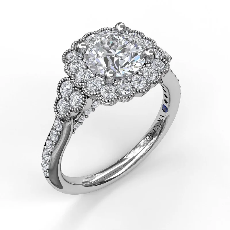 Trendy adjustable rings for versatility -Fana Floral Halo With Diamond Accents Engagement Ring 3563