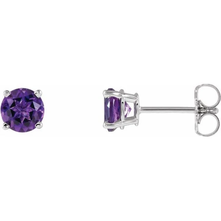 Modern geometric earrings for edgy looks -14K White 5 mm Natural Amethyst Stud Earrings with Friction Post